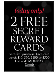 Victoria’s Secret: TWO Free Secret Rewards Cards with $10 Purchase (11/26 Only)