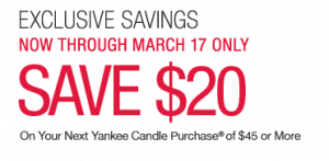 Yankee Candle $20 off $45 Coupon