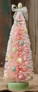 10" Tall Pink Bottle Brush Tree with Pastel Easter Eggs