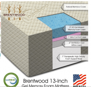 Brentwood 13" Gel Infused HD Memory Foam Mattress Natural Bamboo Cover