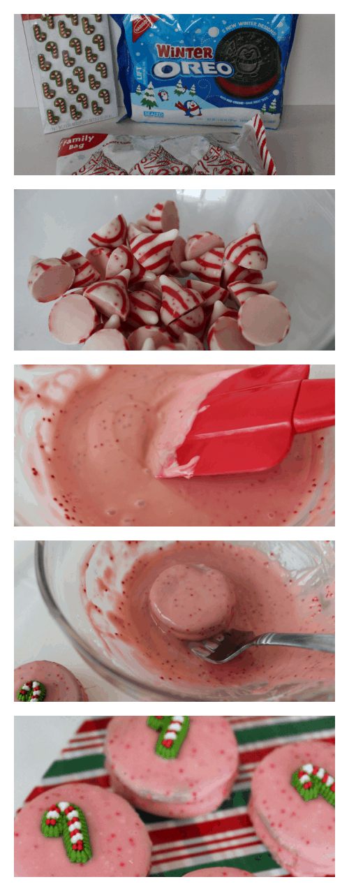 candy cane kiss dipped Oreo tutorial
