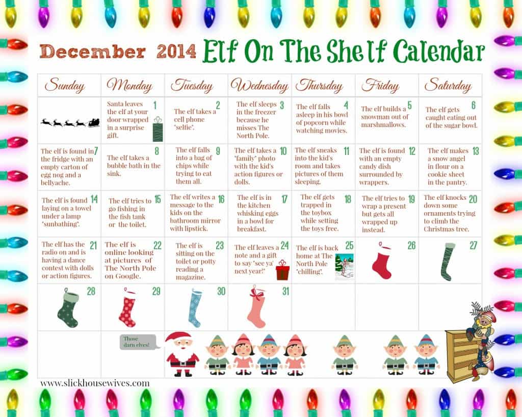 FREE Elf on The Shelf Ideas Calendar