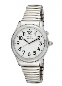 TimeOptics Talking Silver Tone Expansion Bracelet Watch