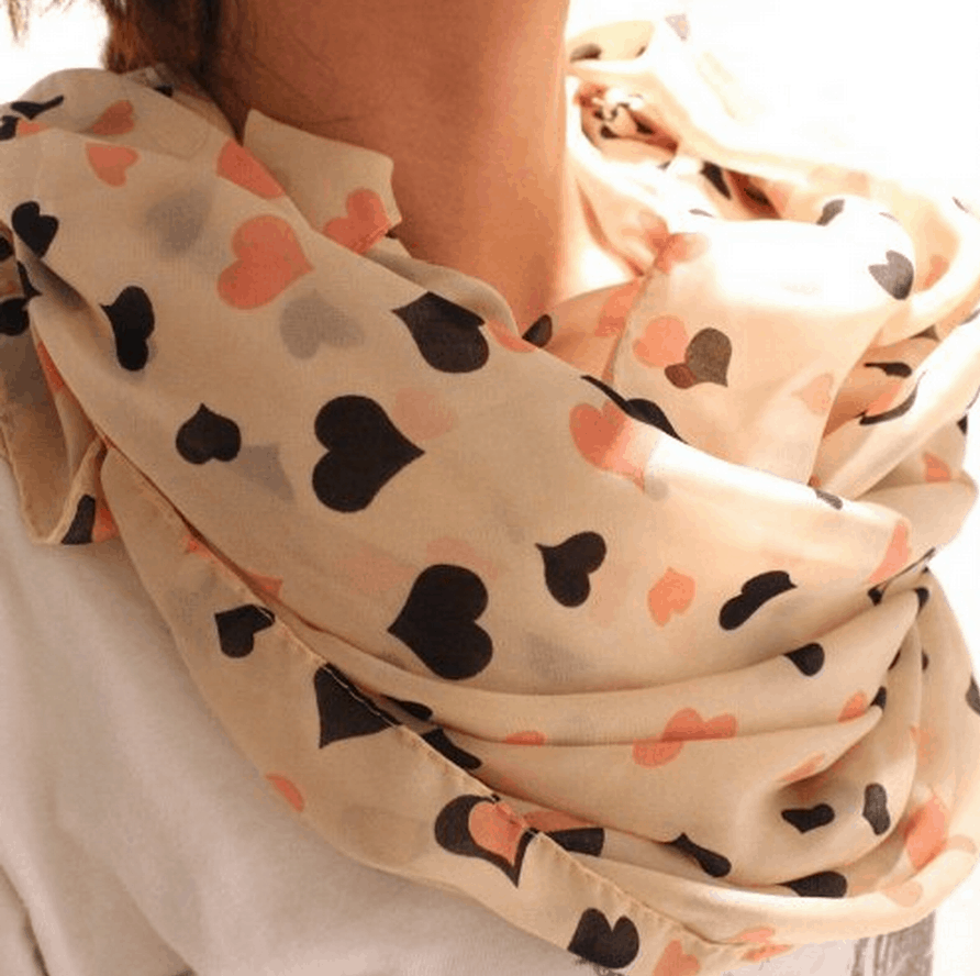 Pink heart chiffon scarf