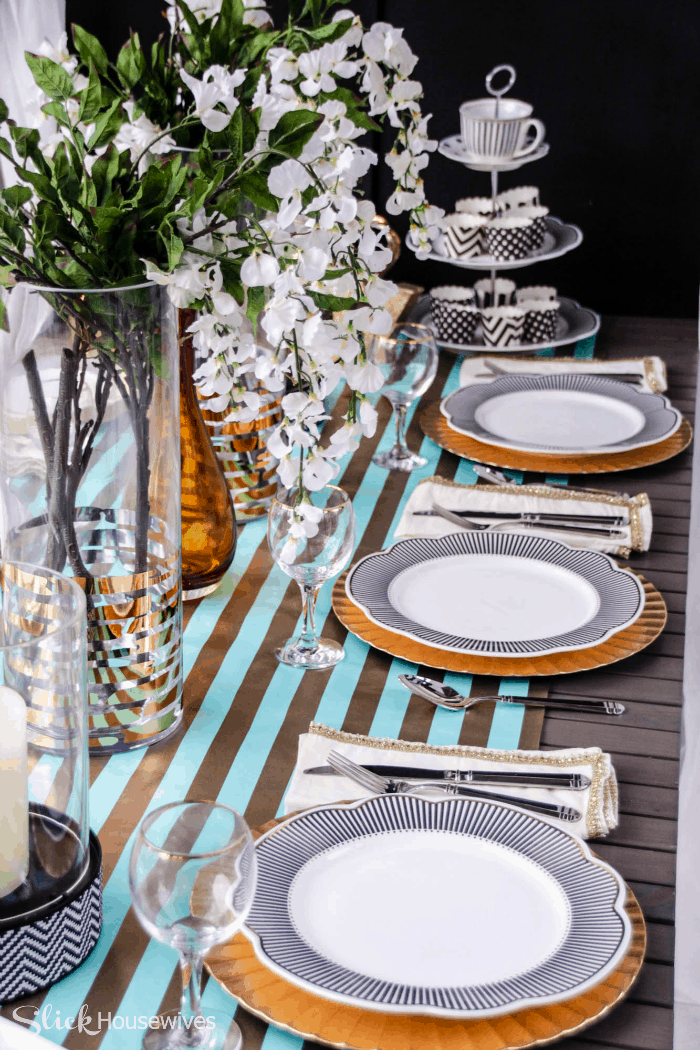 Black, Gold and Teal Christmas Tablescape-7