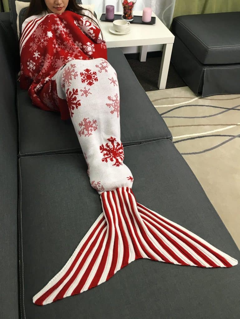 Christmas Santa Claus Pattern Knitted Mermaid Blanket