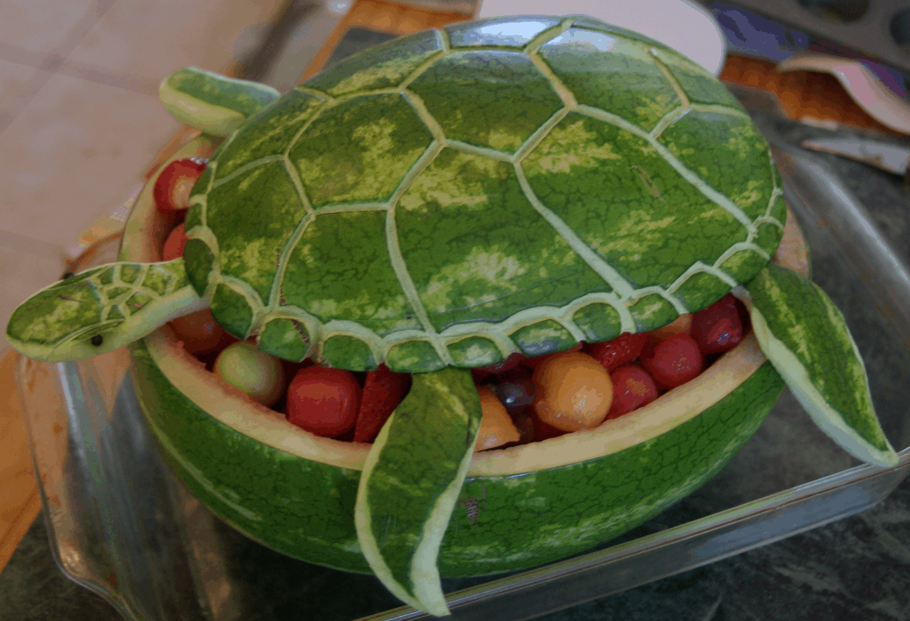 Watermelon Sea Turtle Carving.
